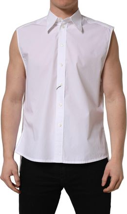 Dolce & Gabbana Mens White Cotton Sleeveless Formal Dress Shirt