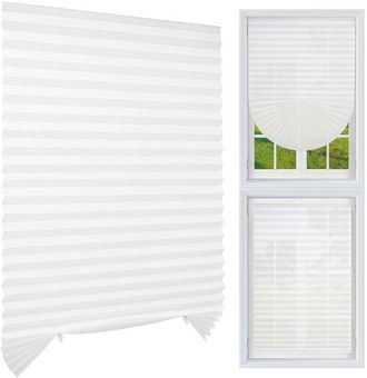 OEM No-drill Pleated Blinds - Self-adhesive, Cuttable - Semi-blackout - White - 60 X 150 Cm - Non-woven Fabric, Suitable For Doors And Windows