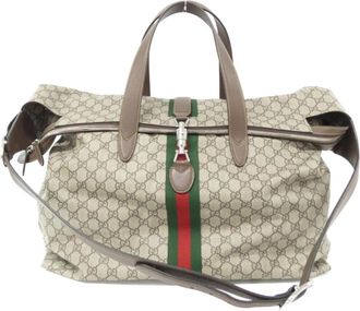 Gucci Beige Brown Gg Supreme Leather Boston Bag (Pre-Owned)