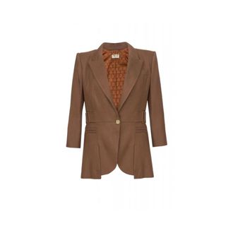 Elisabetta Franchi Structured Single-Breasted Blazer - female - Elisabetta Franchi - Blazers - Brown - 3XL - Jackets