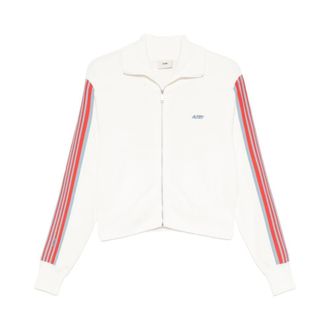 Autry Training Jackets, female, White, Size: M Striped-detail Zip-fastening Sweatshirt