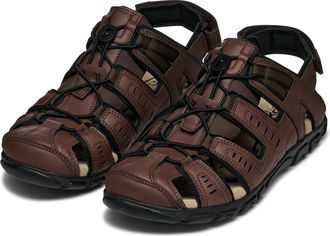 Geox Sandale GEOX UOMO SANDAL STRADA C, Herren, Gr. 39, braun (dunkelbraun, schwarz), Lederimitat, Textil, Schuhe Sandale, Sommerschuh, Klettschuh, Outdoor