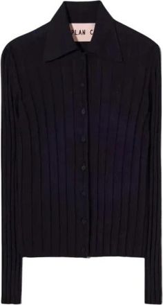 Plan C Ribbed Merino Cardigan - Dames - Vesten - Blauw - S - Wol - Truien & Vesten