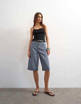 Topshop Bermuda di jeans grigi-Blu