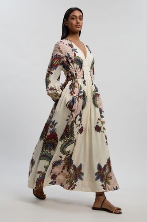 Karen Millen Womens Petite Mirror Print Balloon Sleeve Silk Cotton Maxi Dress - Multicolour - Size 10 UK