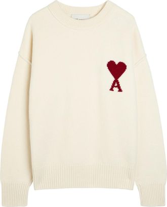 Ami Ami Paris Logo-intarsia Wool Jumper - Cream - XL