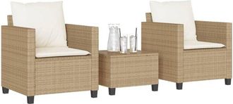 vidaXL Sillas Y Mesita De Jard&iacute;n 3 Piezas Rat&aacute;n Sint&eacute;tico Coj&iacute;n Beige Vidaxl