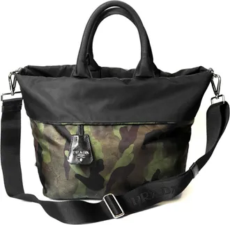 Prada Camouflage Green Khaki Nylon Handbag Shoulder Bag Tote Bag (Pre-Owned)
