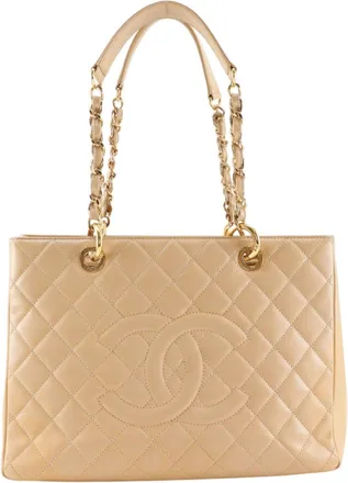 Chanel Beige Grained Calfskin Tote Bag (Pre-Owned)