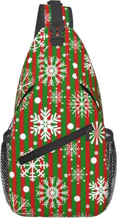 Generic Snowflakes Red Green Stripes Christmas Chest Bag Anti Theft Crossbody Bag Breathable Fanny Pack For Casual Women Sports