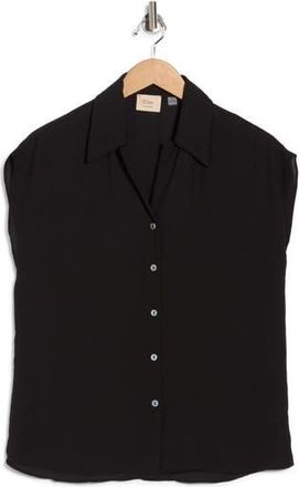 Elie Tahari Cap Sleeve Camp Shirt in Black at Nordstrom Rack, Size X-Small