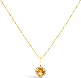 House of Brilliance 10K Gold Gemstone and 1/10 Cttw Diamond Accent Halo Pendant Necklace