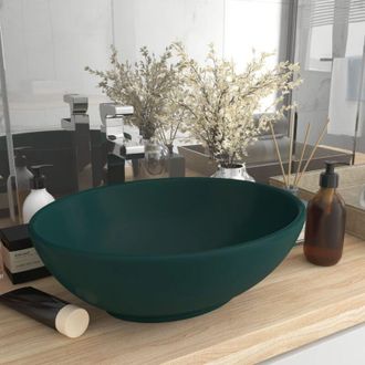 vidaXL Vidaxl - Lavabo De Lujo Ovalado Cer&aacute;mica Verde Oscuro Mate 40x33 Cm