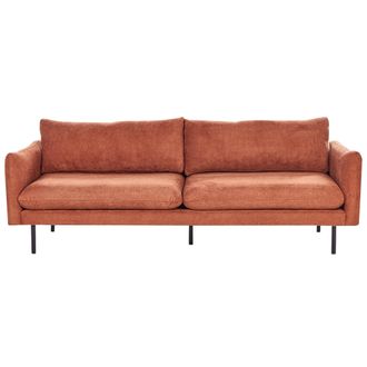 Beliani Sof&aacute; Moderno 3 Plazas Asiento Acolchado Patas Metal Negro Tela Chenilla Marr&oacute;n Dorado Vinterbro