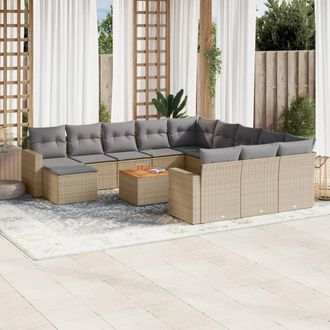 vidaXL Juego De Sof&aacute;s Jard&iacute;n Con Cojines Beige Mezcla 13 Pzas Rat&aacute;n Pe Vidaxl