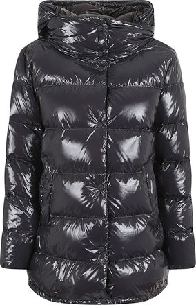 Herno Glossy Quilted Grey Long-Sleeve Padded Jacket