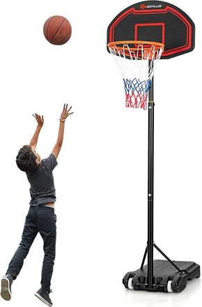 Costway Costway - Canasta De Baloncesto Para Ni&ntilde;os/soporte Canasta Regulable En 5 Alturas 192-247 Cm Red Duradera Y Tablero Inastillable/canasta De Baloncesto