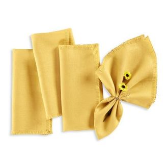 Solino Home Linen Dinner Napkins - Fringe, 20 x 20 in Marigold Yellow at Nordstrom, Size Large