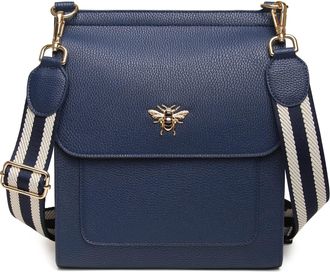 Alice Wheeler Large Bloomsbury Crossbody Bee Bag with striped strap (Navy)