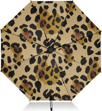 Generic Leopard Print Black Brown Beige Walking Umbrellas for Sun Spf 50 Compact Travel Umbrella Windproof Black Automatic Inverted Umbrella for Adults Men Wo