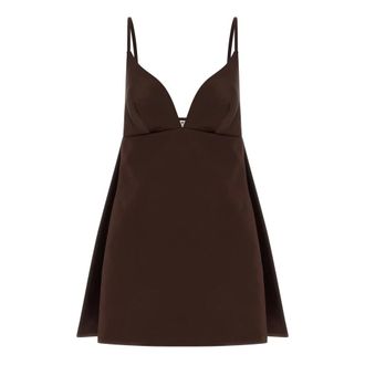 Elisabetta Franchi Short Dresses, female, Brown, Size: M Duchess Satin Mini Dress