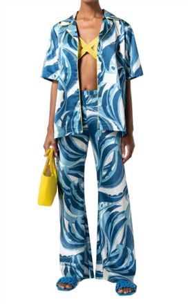 Cult Gaia Maneli Top In Persian Blue Paisley