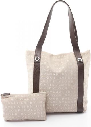 Bulgari Beige Brown Canvas Leather Tote Bag (Pre-Owned)