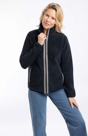 Weird Fish Lucille Lightweight Full Zip Borg Fleece in Navy at Nordstrom, Size 12