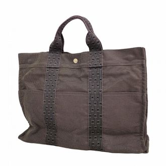Herm&egrave;s Gray Canvas Tote Bag (Pre-Owned)