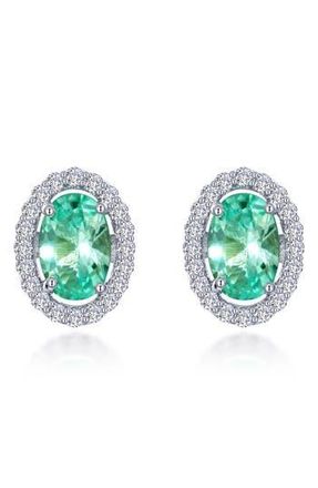 Lafonn Oval Lab Grown Green Sapphire & Simulated Diamond Halo Stud Earrings in Green Sapphire/White at Nordstrom Rack
