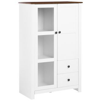 Beliani Vitrina Con Puerta De Vidrio Y Dos Cajones Estilo Cottage Campestre 80 Cm Blanco Pimba