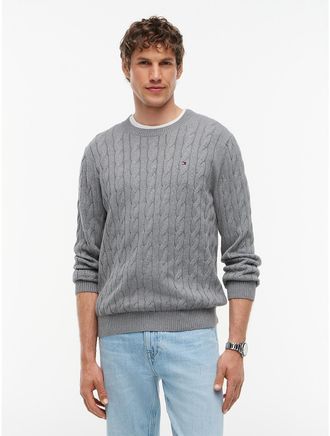 Tommy Hilfiger Mens Cable Knit Crewneck Sweater - Medium Grey Heather - XXL
