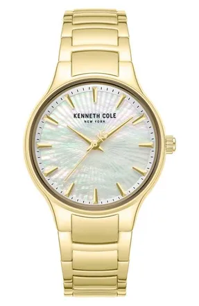 Kenneth Cole Mother-of-Pearl Dial Bracelet Watch, 34mm in Gold at Nordstrom
