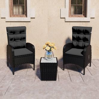 vidaXL Mesa Y Sillas De Jard&iacute;n 3 Piezas Rat&aacute;n Sint&eacute;tico Y Vidrio Negro Vidaxl