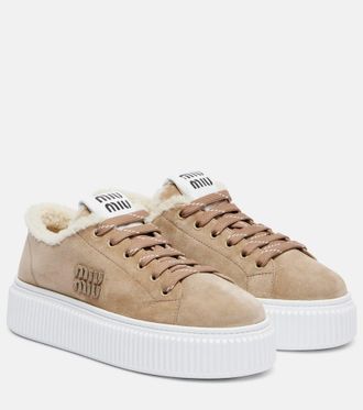 Miu Miu Shearling-lined suede platform sneakers