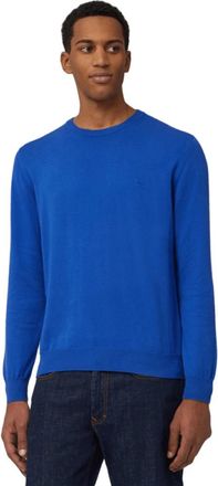 Harmont & Blaine Katoenen coltrui met borduursel - Heren - Ronde hals truien - Blauw - M - Katoen - Truien & Vesten