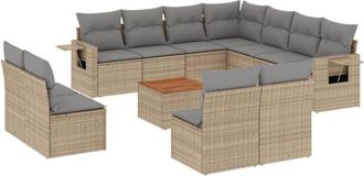 vidaXL Juego De Sof&aacute;s Jard&iacute;n Con Cojines Beige Mezcla 12 Pzas Rat&aacute;n Pe Vidaxl