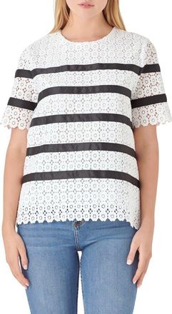 English Factory Lace Stripe Top in White/Black at Nordstrom, Size Small