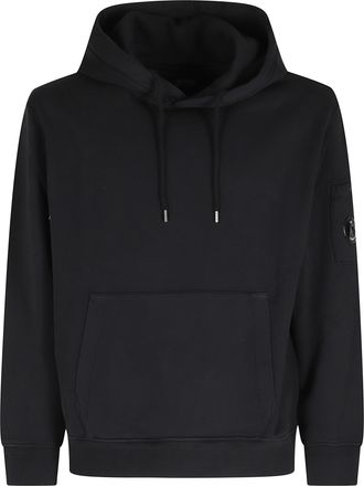 C.P. Company Black Cotton Diagonal Fleece Hooded Lens Cotton Sweatshirt