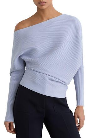 Reiss Lorna One-Shoulder Rib Sweater in Blue at Nordstrom, Size Large