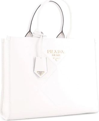 Prada Symbole Shopper Embossed Leather Medium tote bag - Wit