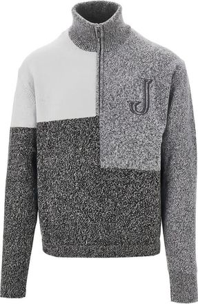 Jacquemus High Zip-Up Collar Patchwork Knit Sweater