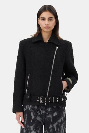 Ganni Textured Boucle Wool Jacket in Black Size 10 Womens