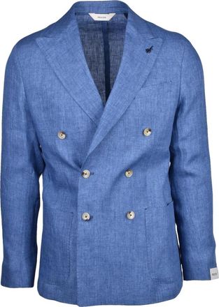 Paoloni Giacca doppiopetto - Heren - Business blazers - Blauw - M - Linnen - Kostuums
