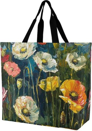 Generic Dark Green Plants Tote Bag Portable Grocery Bag Waterproof Shoulder Bags For Work Yoga College