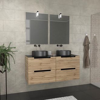 Aurlane Mueble Ba&ntilde;o 120cm Roble Y Negro- Lavabos Redondo &Oslash;36-espejos Apliques 55x75