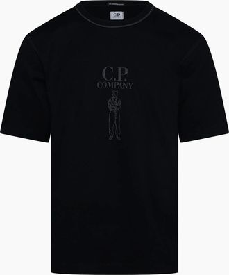 C.P. Company Mens 30/2 Jersey Twisted Logo T-Shirt - Black - Size: 42