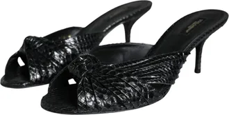 Dolce & Gabbana Womens Black Leather Heels Slides Sandals Shoes Python