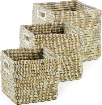 Napa Home & Garden Rivergrass Square Baskets With Handles Set of 3 in White at Nordstrom