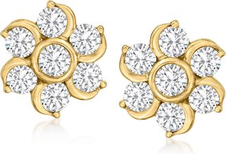 Ross-Simons Diamond Flower Earrings in 14kt Yellow Gold